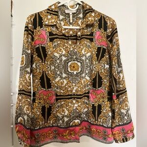 Laundry By Shelli Segal Gold Black Pink Print Long Sleeve Blouse